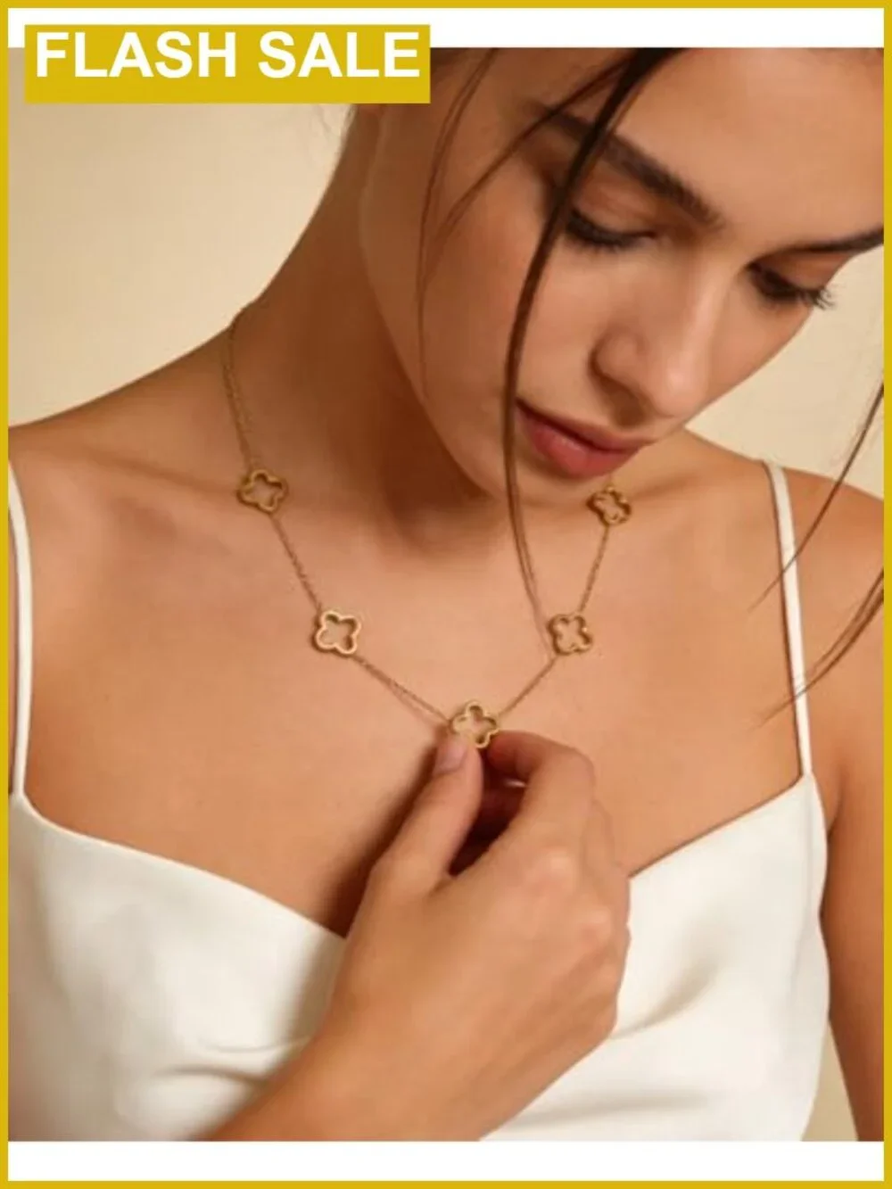 Four Leaf Clover Necklace Stainless Steel Gold Plated Pendant Women
